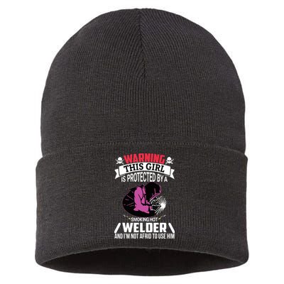 Welder Welding Girlfriend Warning This Girl Is Protected By Premium Sustainable Knit Beanie