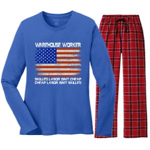 Warehouse Worker Gift Union Labor Day Gift American Flag Cute Gift Women's Long Sleeve Flannel Pajama Set 