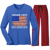 Warehouse Worker Gift Union Labor Day Gift American Flag Cute Gift Women's Long Sleeve Flannel Pajama Set 