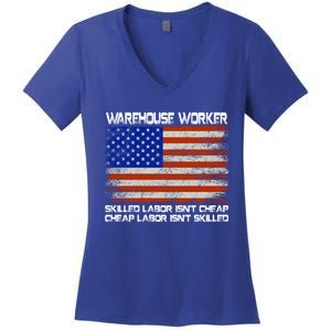 Warehouse Worker Gift Union Labor Day Gift American Flag Cute Gift Women's V-Neck T-Shirt