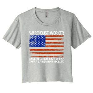 Warehouse Worker Gift Union Labor Day Gift American Flag Cute Gift Women's Crop Top Tee