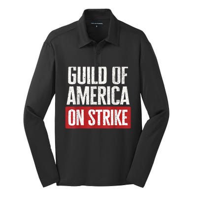 WGA Writers Guild Of America On Strike Silk Touch Performance Long Sleeve Polo