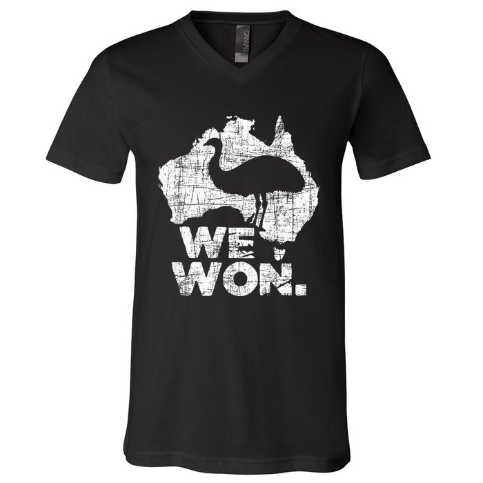 We Won Great Emu War Australian History Emu Lover V-Neck T-Shirt