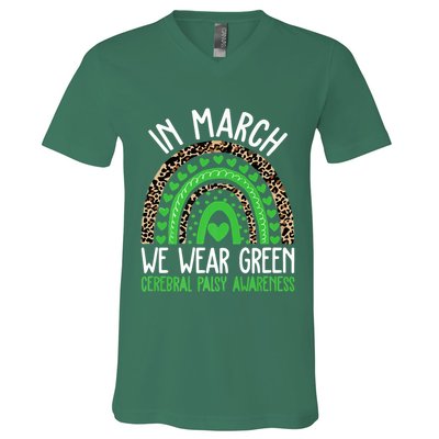 We Wear Green Cerebral Palsy Awareness CP Month Rainbow V-Neck T-Shirt