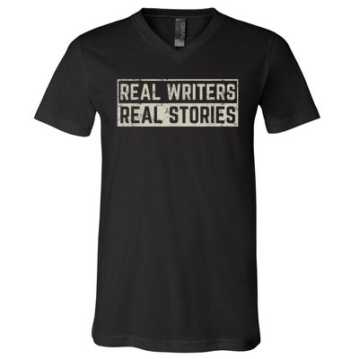 WGA Writers Guild America Strike Real Writers Real Stories V-Neck T-Shirt