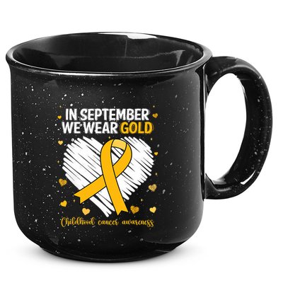 We Wear Gold Childhood Cancer Awareness Gold Ribbon Heart 15oz Campfire Ceramic Mug