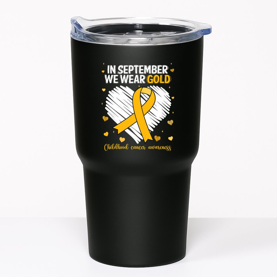 We Wear Gold Childhood Cancer Awareness Gold Ribbon Heart Tumbler