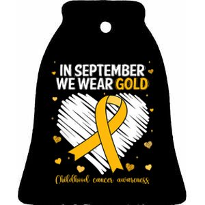 We Wear Gold Childhood Cancer Awareness Gold Ribbon Heart Ceramic Bell Ornament