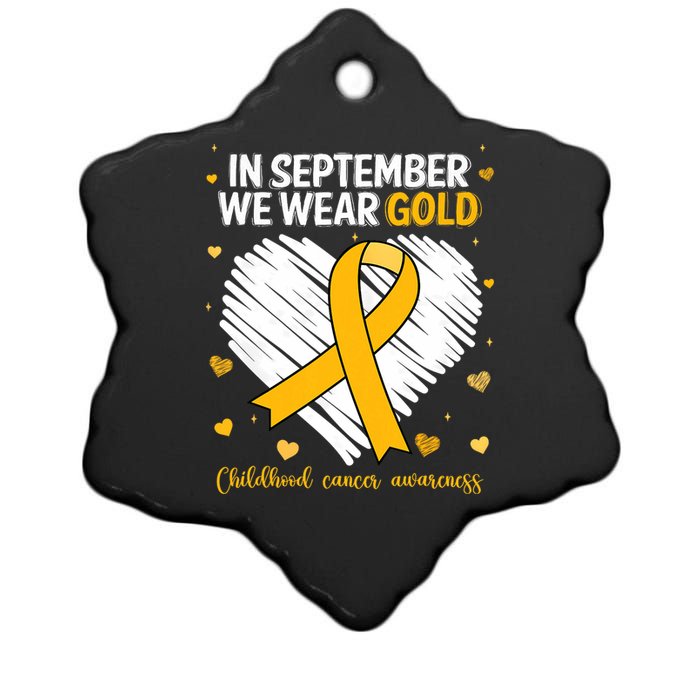 We Wear Gold Childhood Cancer Awareness Gold Ribbon Heart Ceramic Star Ornament