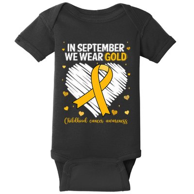 We Wear Gold Childhood Cancer Awareness Gold Ribbon Heart Baby Bodysuit