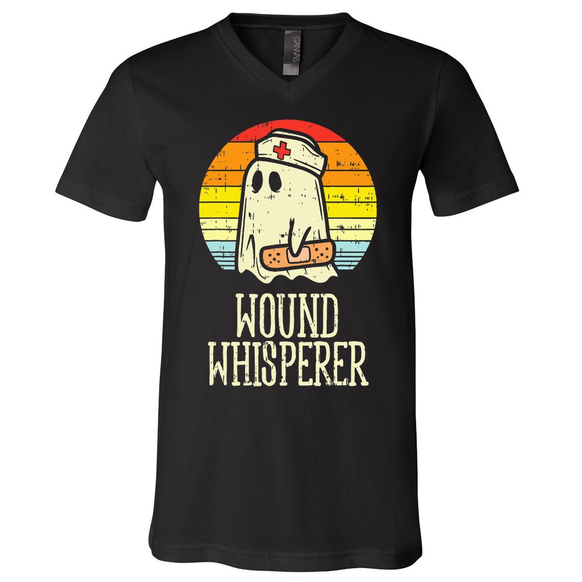 Wound Whisperer Ghost Nurse Boo Halloween Nursing RN V-Neck T-Shirt