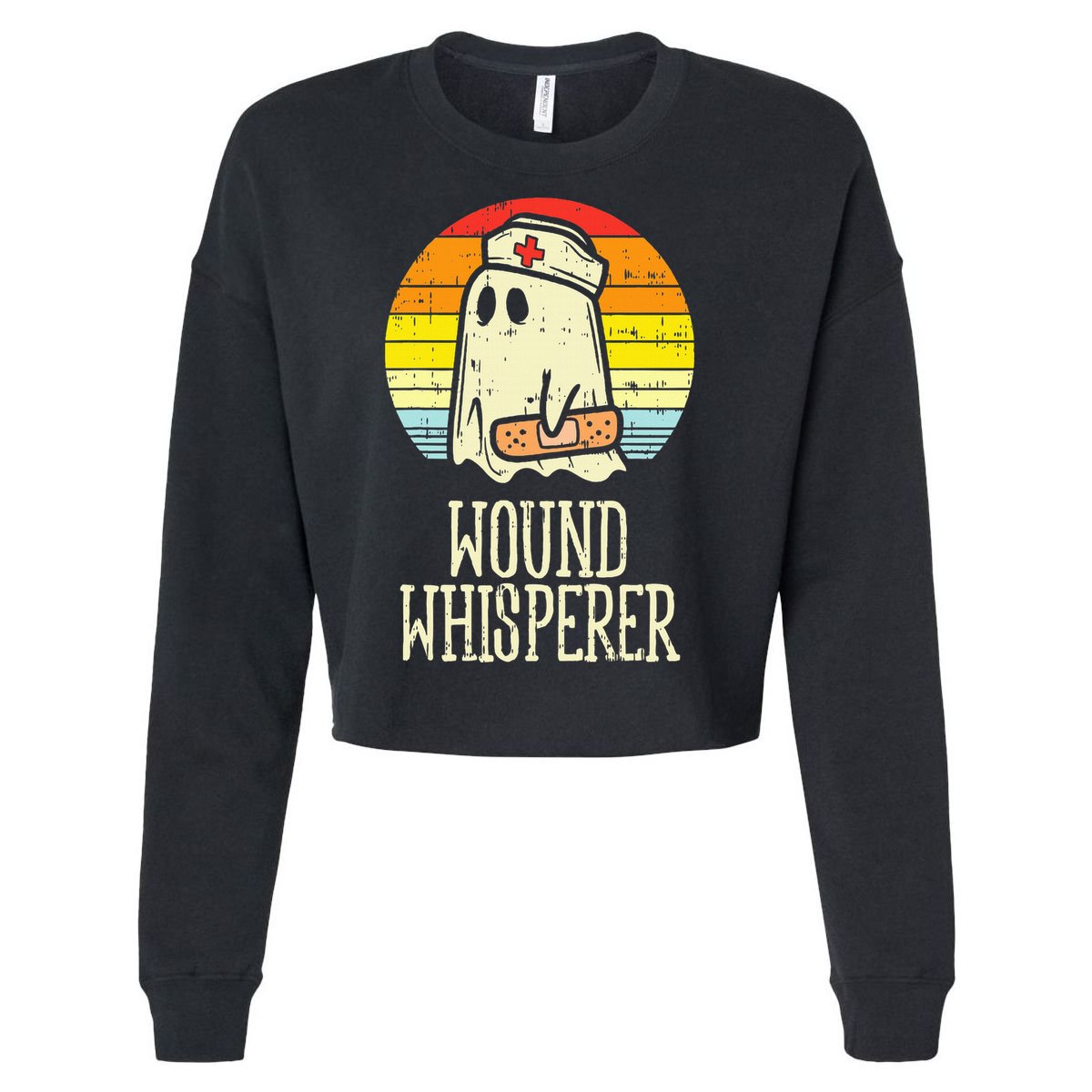 Wound Whisperer Ghost Nurse Boo Halloween Nursing RN Cropped Pullover Crew