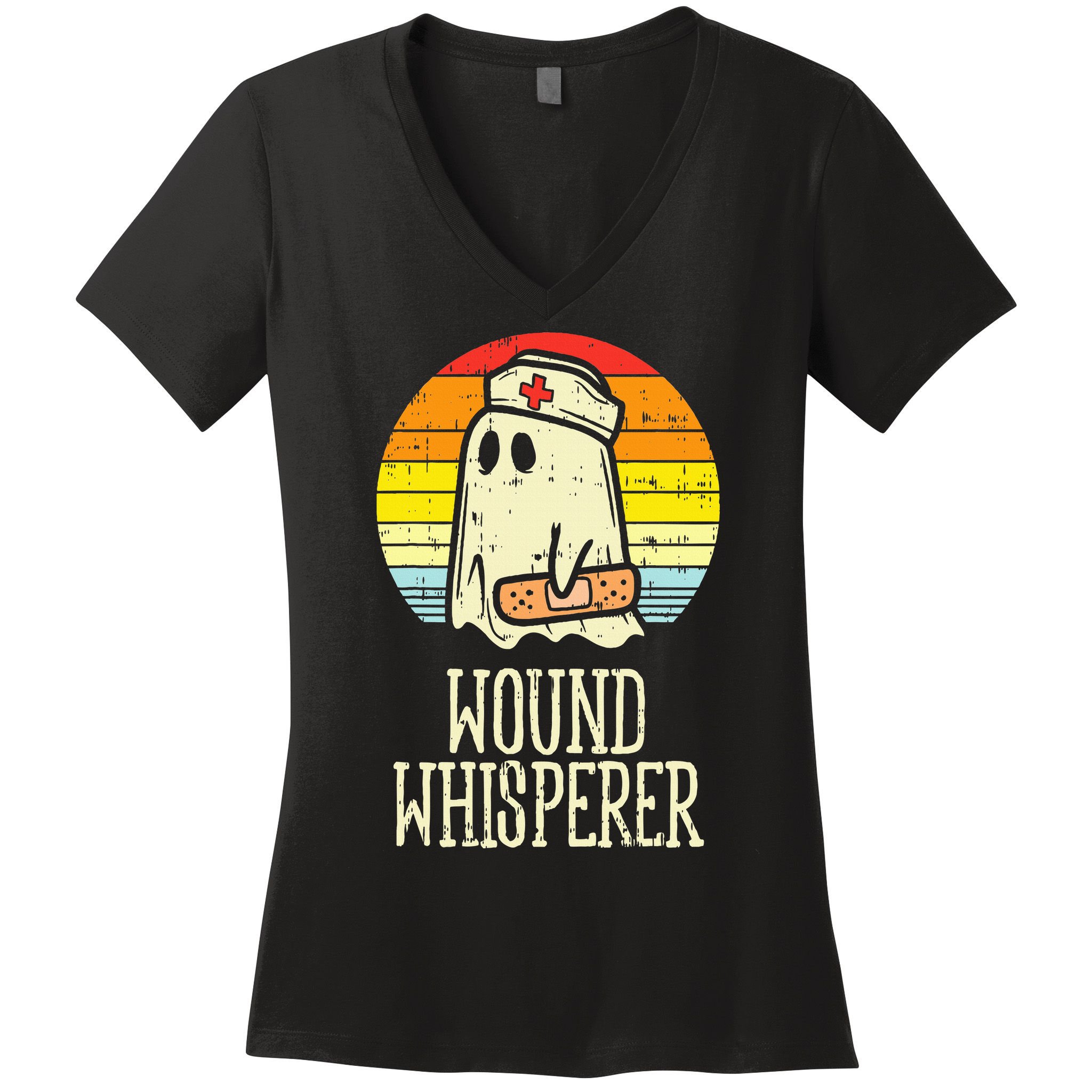 Wound Whisperer Ghost Nurse Boo Halloween Nursing RN Women's V-Neck T-Shirt