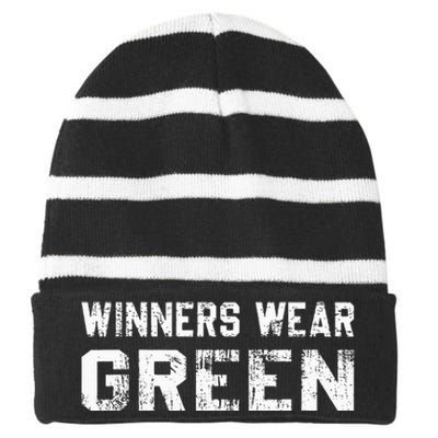 Winners Wear Green Team Spirit Game Competition Color War Striped Beanie with Solid Band