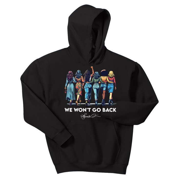 We WonT Go Back Harris Walz 2024 Kamala Harris Kids Hoodie