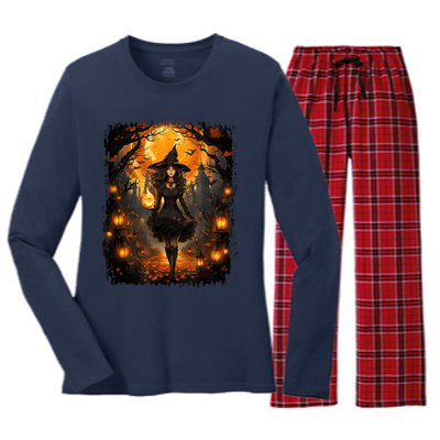 Witchy Woman Girl Halloween Costume Witchcraft Witch Wicca Women's Long Sleeve Flannel Pajama Set 