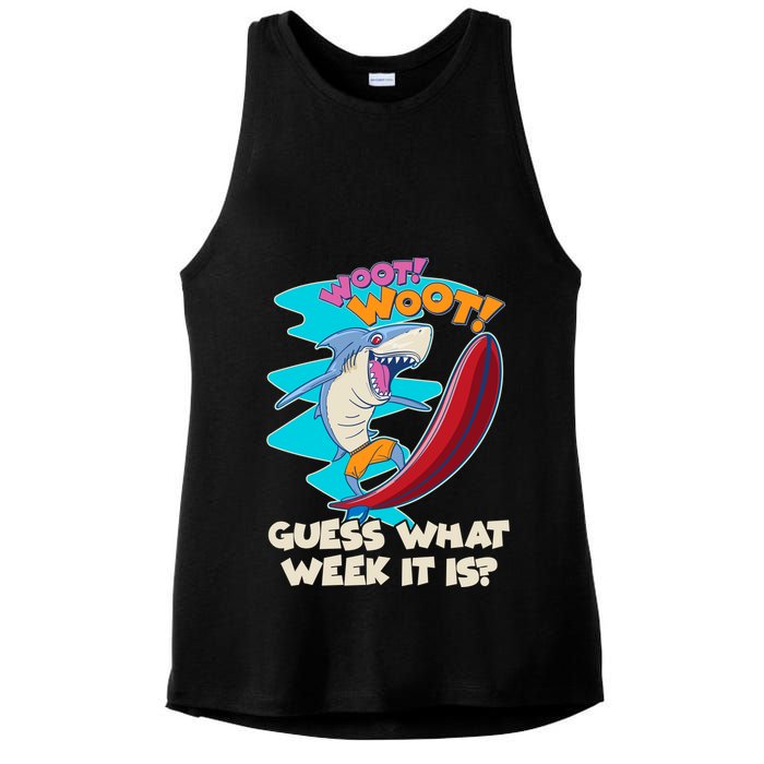 Woot Woot Guess What Week It Is Surfing Shark Ladies PosiCharge Tri-Blend Wicking Tank