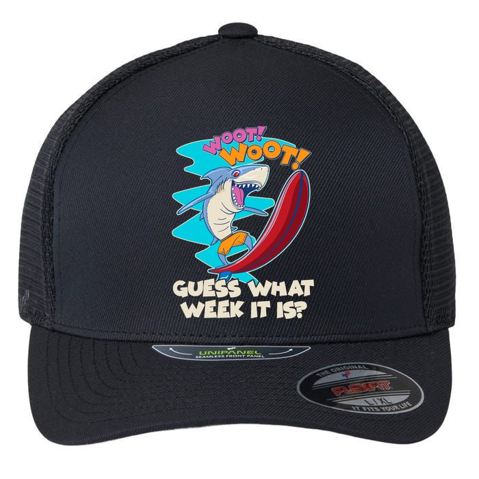 Woot Woot Guess What Week It Is Surfing Shark Flexfit Unipanel Trucker Cap