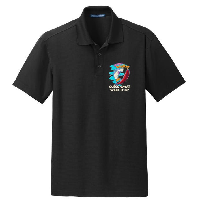 Woot Woot Guess What Week It Is Surfing Shark Dry Zone Grid Polo