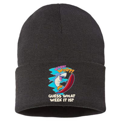 Woot Woot Guess What Week It Is Surfing Shark Sustainable Knit Beanie