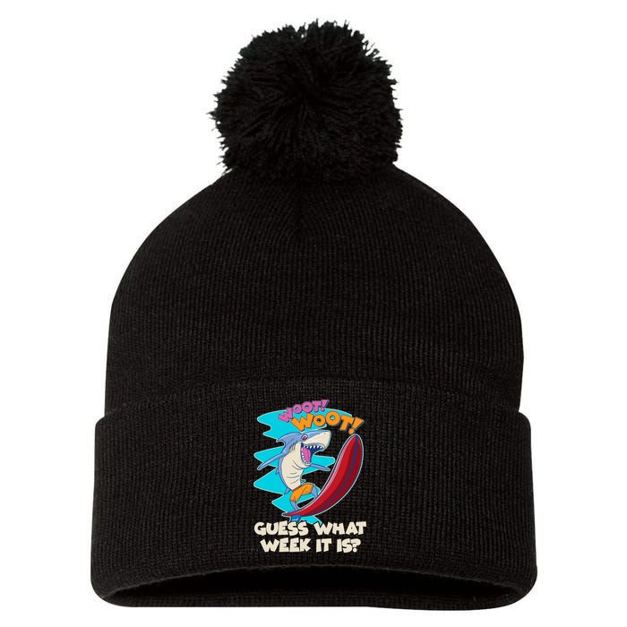 Woot Woot Guess What Week It Is Surfing Shark Pom Pom 12in Knit Beanie