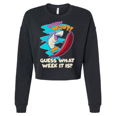 Woot Woot Guess What Week It Is Surfing Shark Cropped Pullover Crew