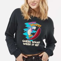 Woot Woot Guess What Week It Is Surfing Shark Cropped Pullover Crew