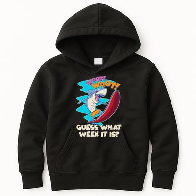 Woot Woot Guess What Week It Is Surfing Shark Kids Hoodie