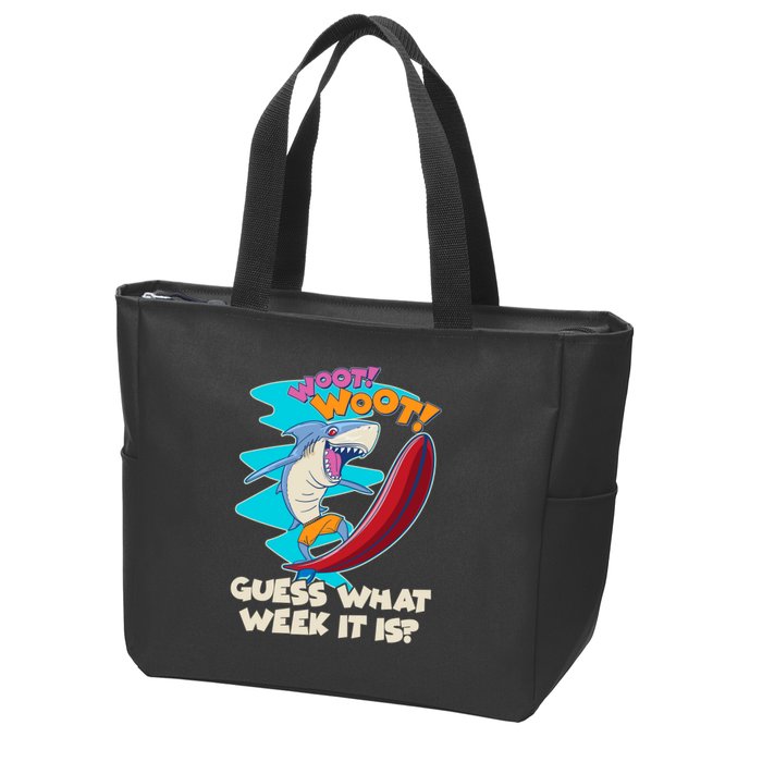 Woot Woot Guess What Week It Is Surfing Shark Zip Tote Bag
