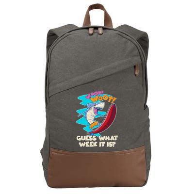 Woot Woot Guess What Week It Is Surfing Shark Cotton Canvas Backpack