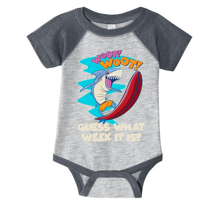 Woot Woot Guess What Week It Is Surfing Shark Infant Baby Jersey Bodysuit