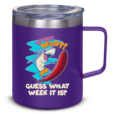 Woot Woot Guess What Week It Is Surfing Shark 12oz Stainless Steel Coffee Mug