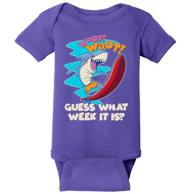 Woot Woot Guess What Week It Is Surfing Shark Baby Bodysuit