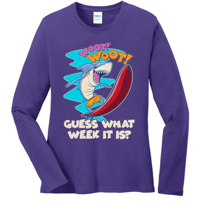 Woot Woot Guess What Week It Is Surfing Shark Ladies Long Sleeve Shirt