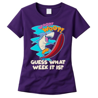 Woot Woot Guess What Week It Is Surfing Shark Womens T-Shirt