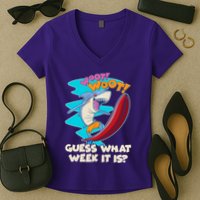 Woot Woot Guess What Week It Is Surfing Shark Women's V-Neck T-Shirt