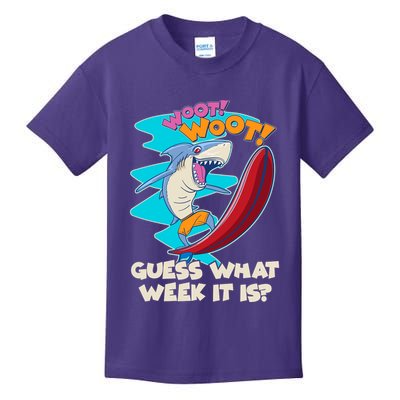 Woot Woot Guess What Week It Is Surfing Shark Kids T-Shirt