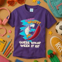Woot Woot Guess What Week It Is Surfing Shark Kids T-Shirt
