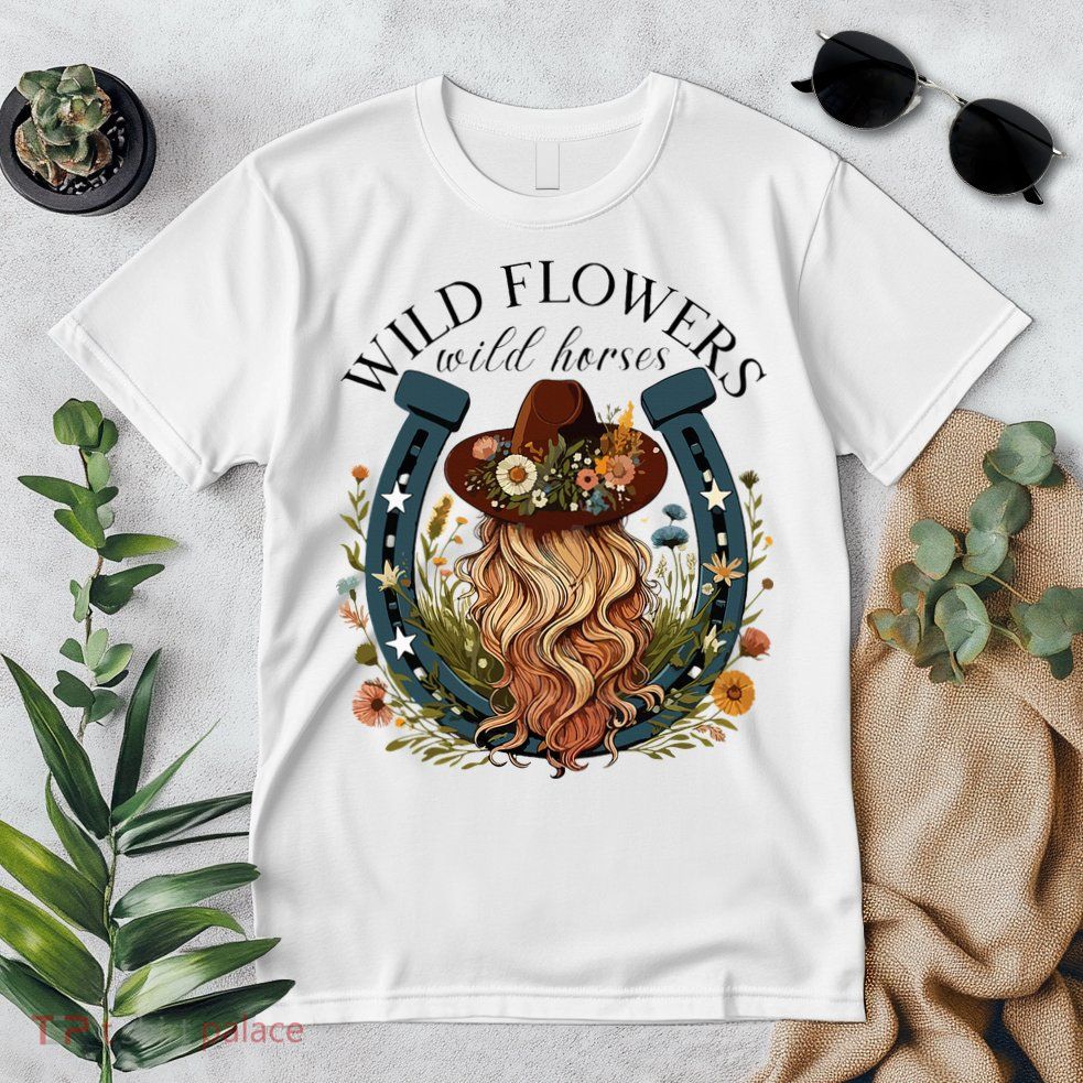 Wildflowers Wild Horses Western Boho Country Music Premium T-Shirt