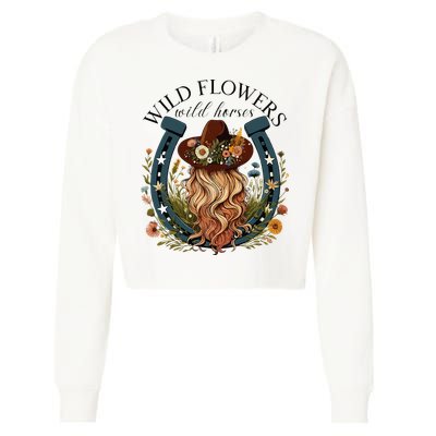 Wildflowers Wild Horses Western Boho Country Music Cropped Pullover Crew