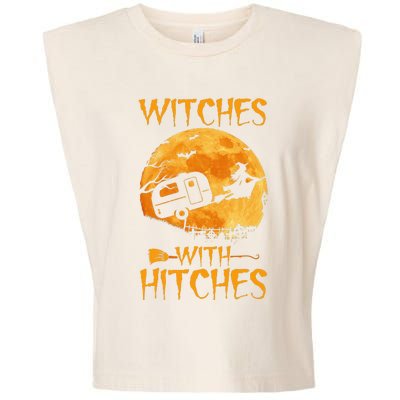 Witches With Hitches Trailer Funny Halloween Camping Garment-Dyed Women's Muscle Tee