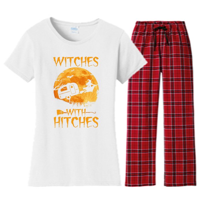 Witches With Hitches Trailer Funny Halloween Camping Women's Flannel Pajama Set