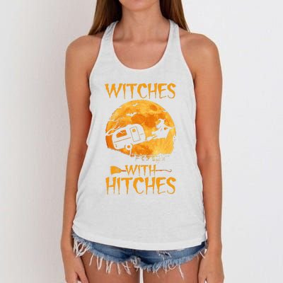 Witches With Hitches Trailer Funny Halloween Camping Women's Knotted Racerback Tank