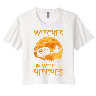 Witches With Hitches Trailer Funny Halloween Camping Women's Crop Top Tee