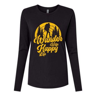 Wander Wife Happy Life Nature Wanderer Hiking Mountaineer Gift Womens Cotton Relaxed Long Sleeve T-Shirt