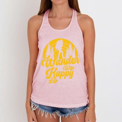 Wander Wife Happy Life Nature Wanderer Hiking Mountaineer Gift Women's Knotted Racerback Tank