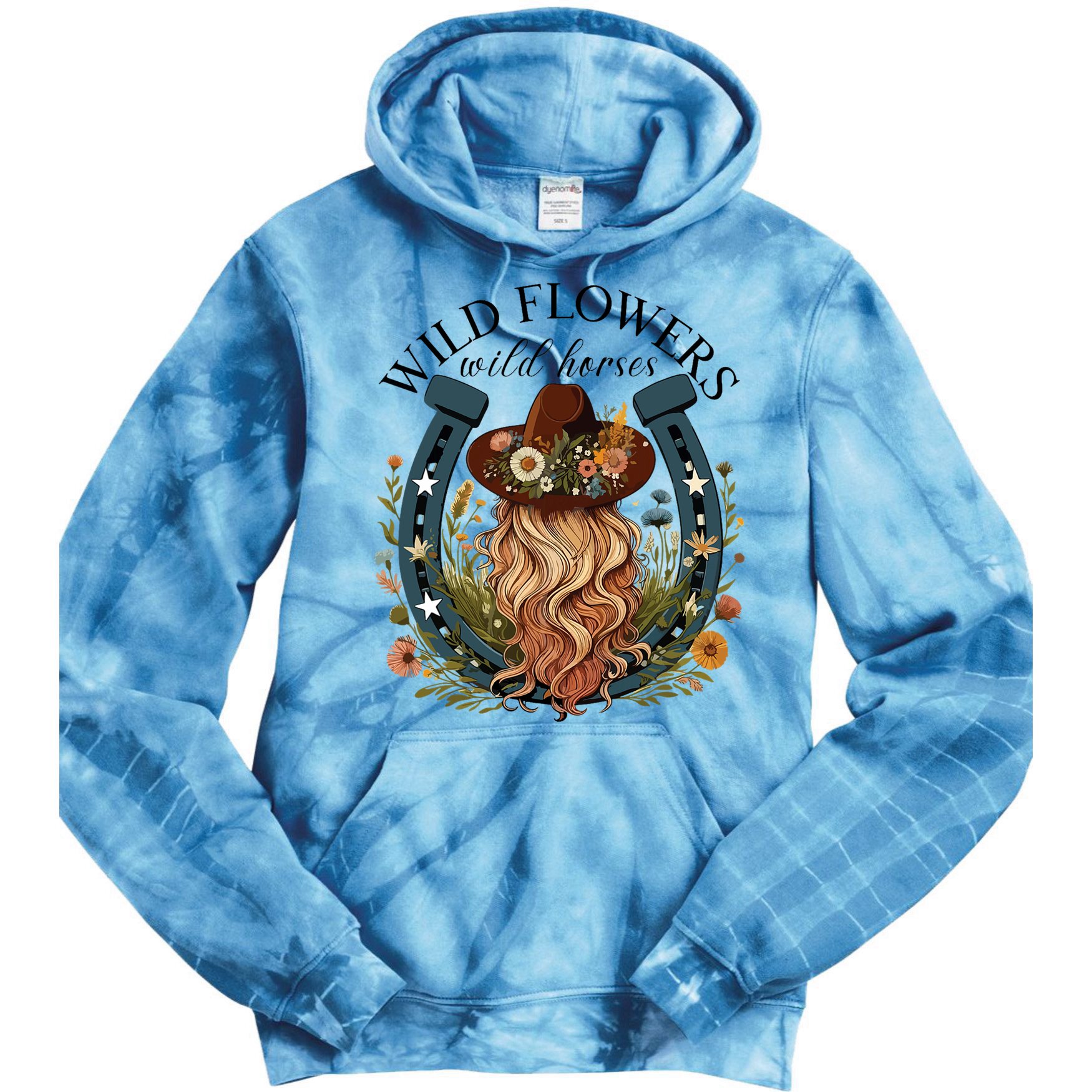 Wildflowers Wild Horses Western Boho Country Music Tie Dye Hoodie