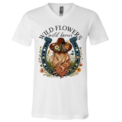 Wildflowers Wild Horses Western Boho Country Music V-Neck T-Shirt