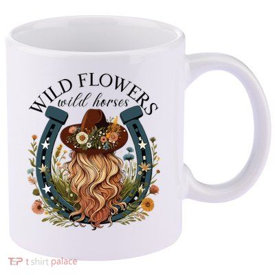 Wildflowers Wild Horses Western Boho Country Music 11oz C Handle Ceramic Mug