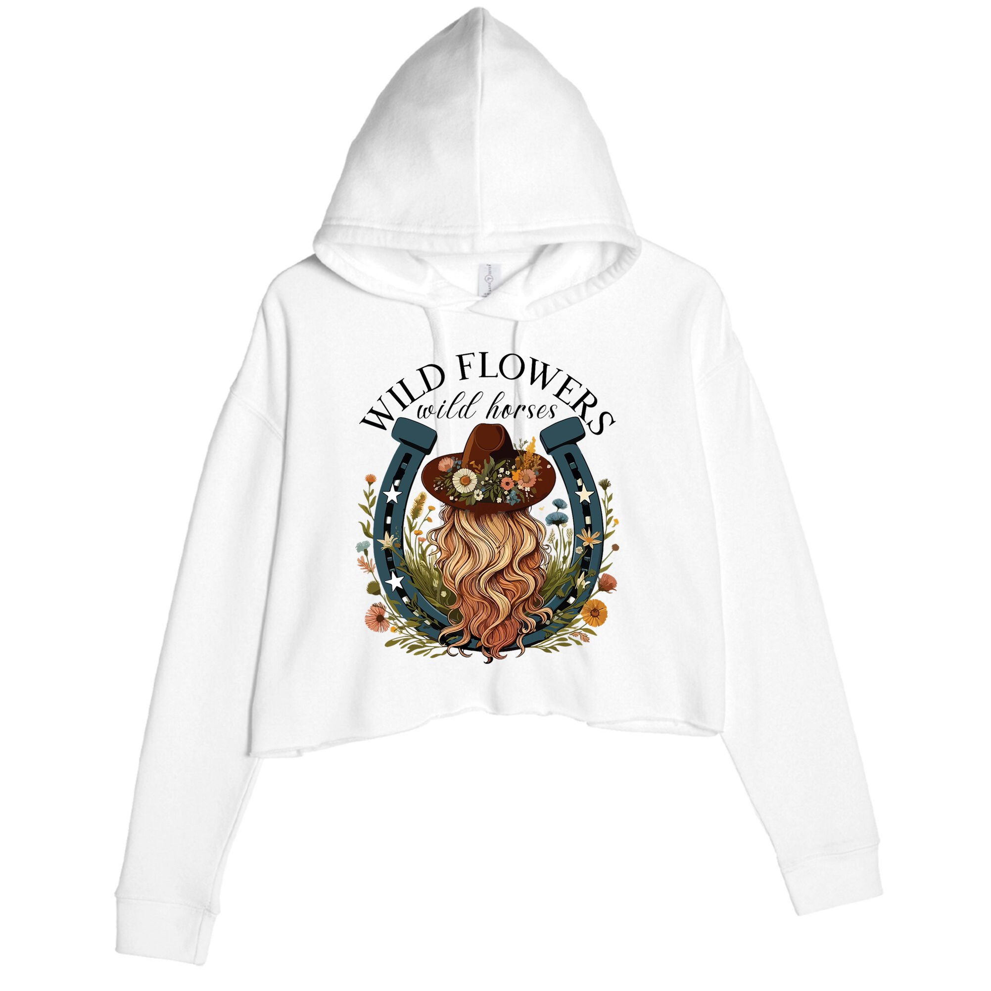 Wildflowers Wild Horses Western Boho Country Music Crop Fleece Hoodie